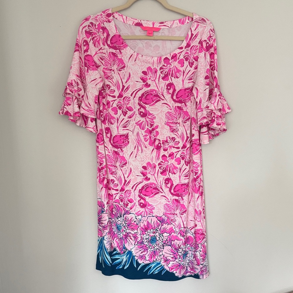 Lilly Pulitzer Floral and flamingo Pink and Blue Women's Dress